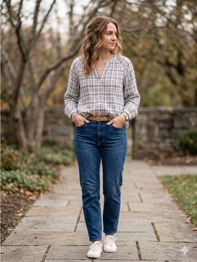 Universal Thread Black and White Plaid Blouse